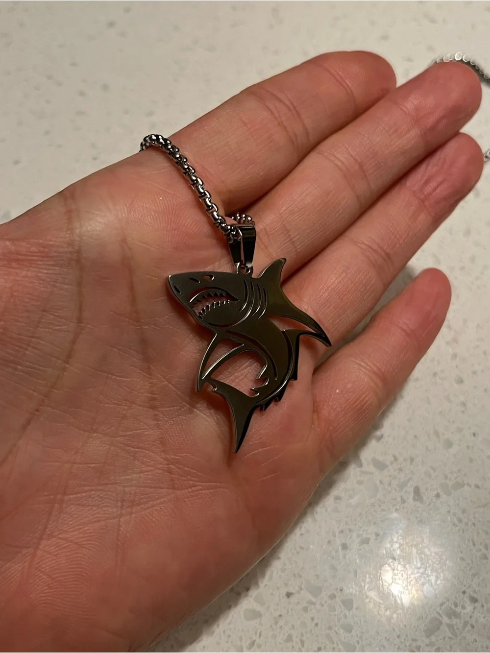 Stainless Steel Punk Fierce Shark Hollow Pendant Necklace